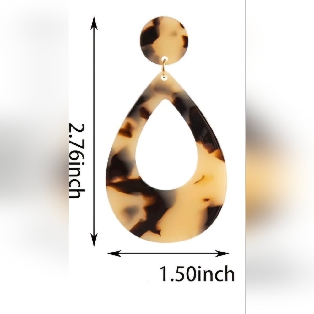 Brown and Black Tortoiseshell Teardrop Earrings, NEW! - Picture 3 of 3